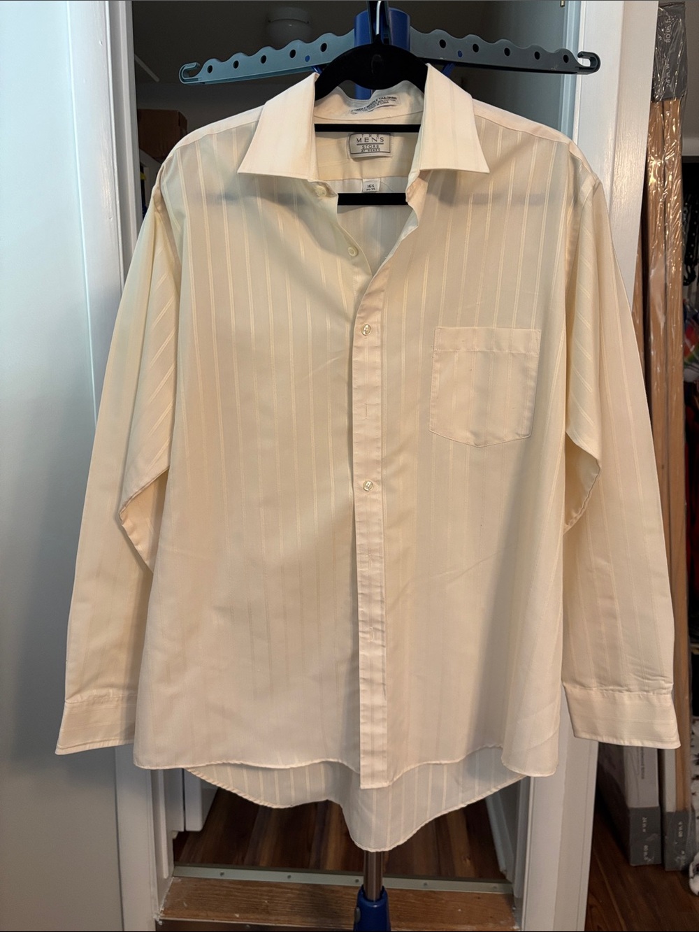 Men's Cream Stripe Dress Shirt - Long Sleeve Spread Collar